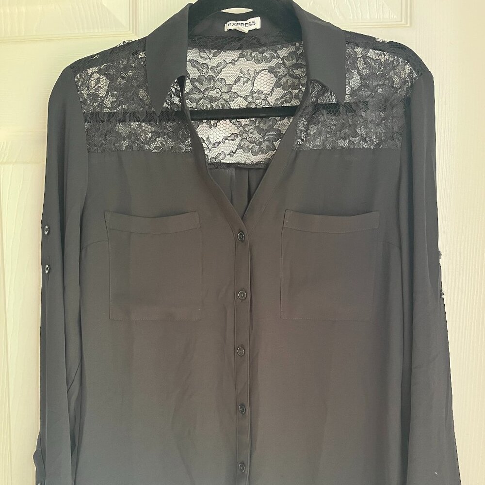 Black, Chiffon, Floral Mesh Blouse